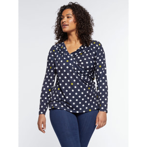 Fiorella Rubino - Camiseta de lunares con escote holgado - Azul