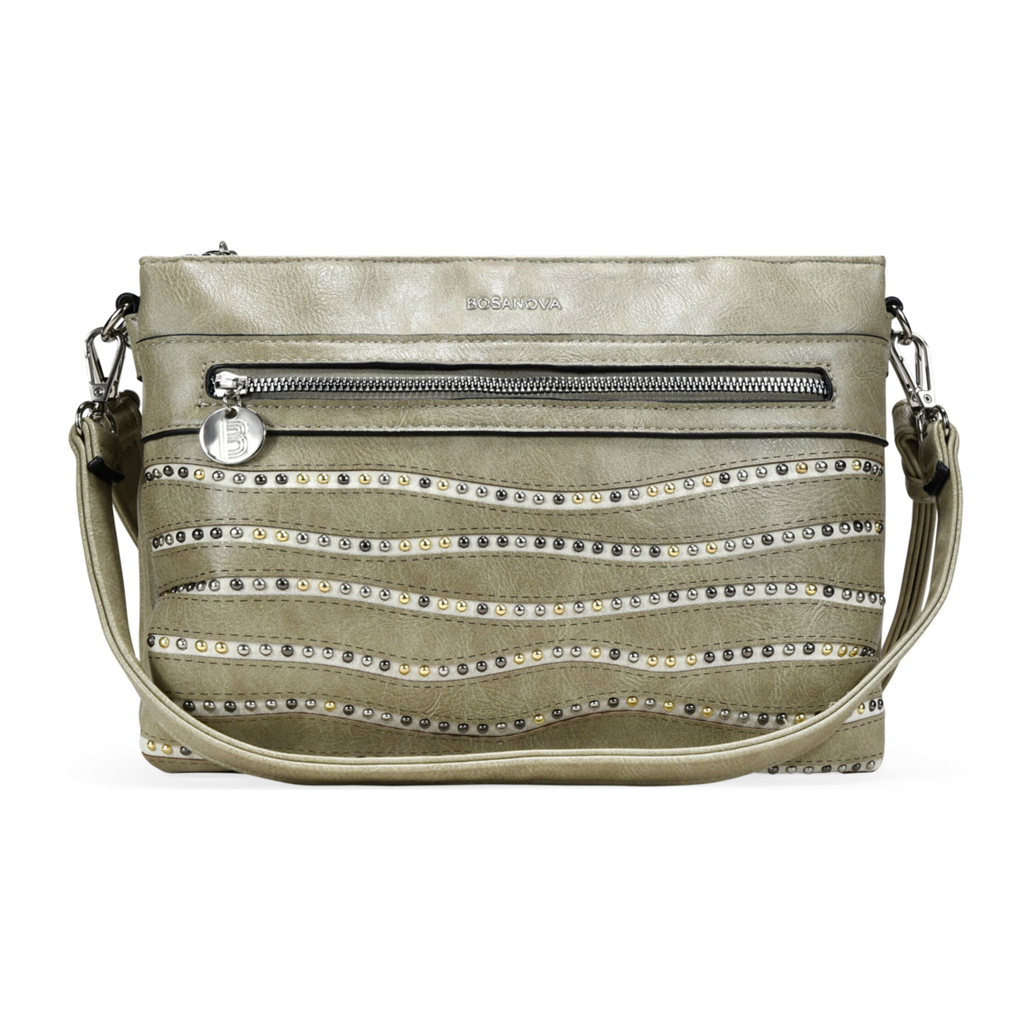 Bolso de hombro verde con cremallera y tachas