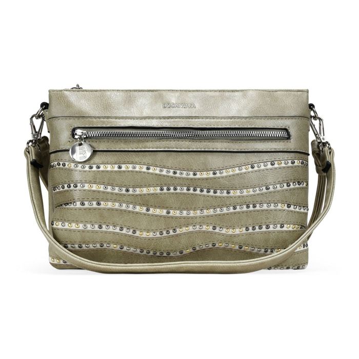 Bolso de hombro verde con cremallera y tachas