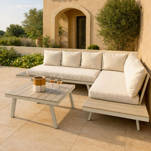 Salon de jardin 6 places en aluminiun et coussin en oléofine beige  CALVI