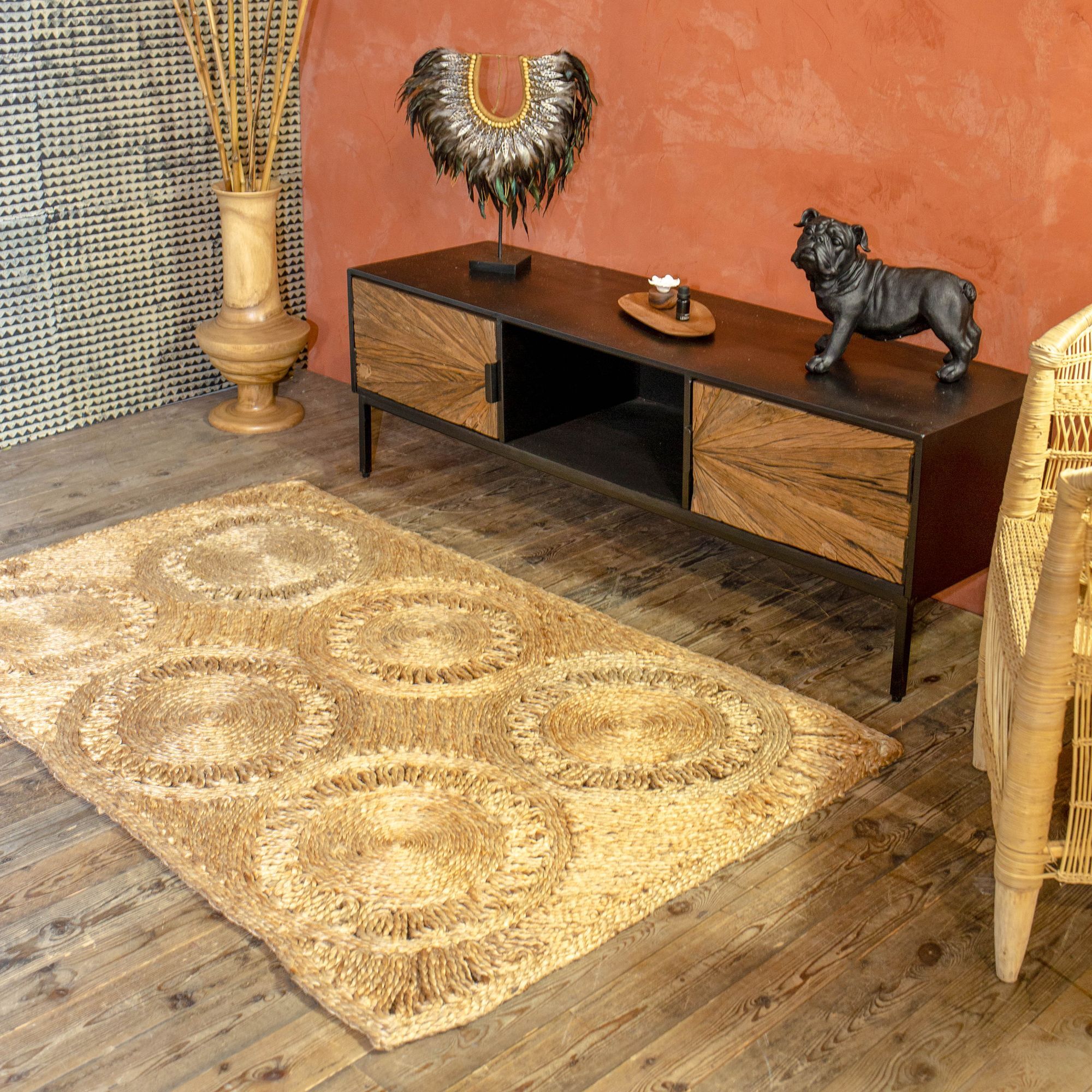 TAPIS EN JUTE NATURELLE TRESSE A  LA  MAIN 90X150CM JERICO