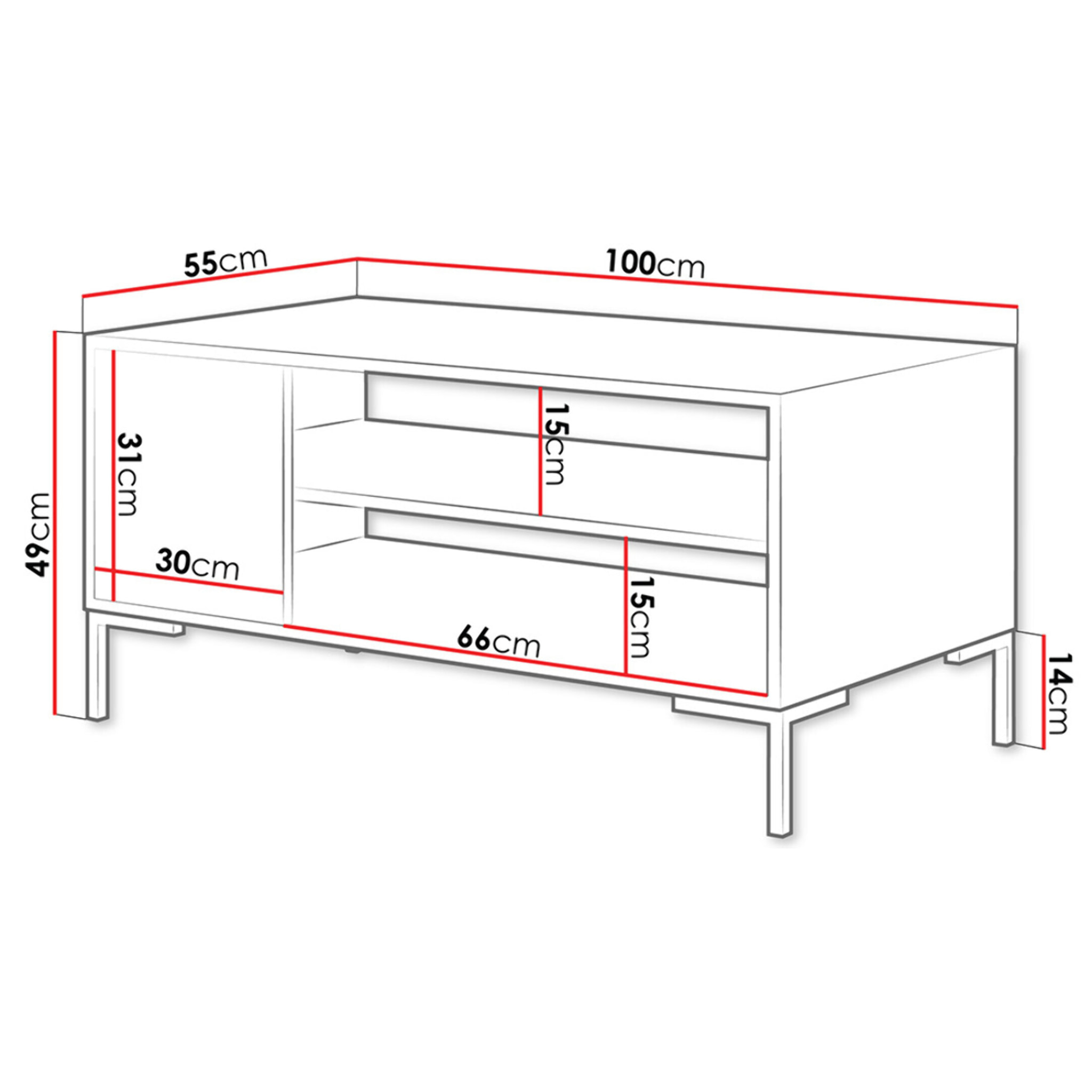 Cambridge - table basse - effet bois et noir - 2 niches - 100 cm - Noir / Bois