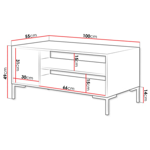 Cambridge - table basse - effet bois et noir - 2 niches - 100 cm - Noir / Bois