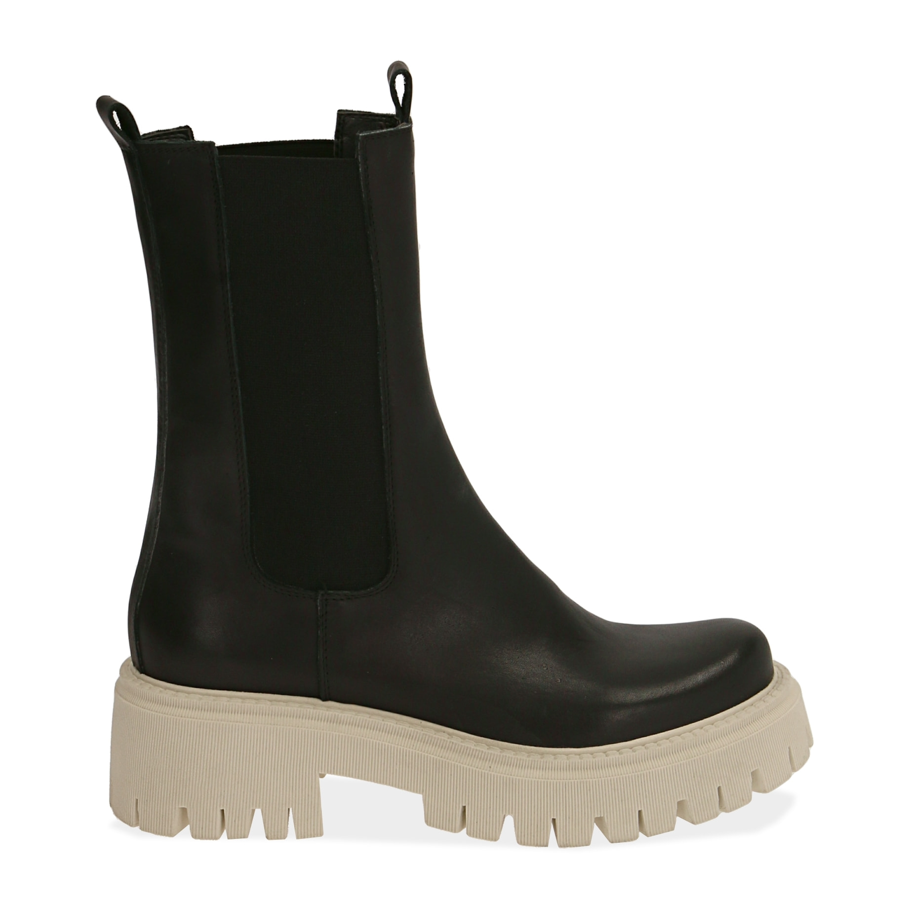 Bikers chunky nero/beige in pelle, tacco 5 cm