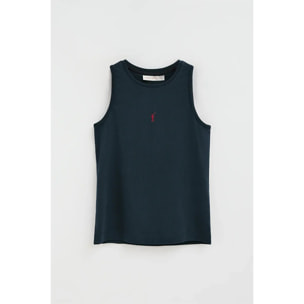 Camiseta sin mangas azul marino de corte slim con bordado Rigby Go