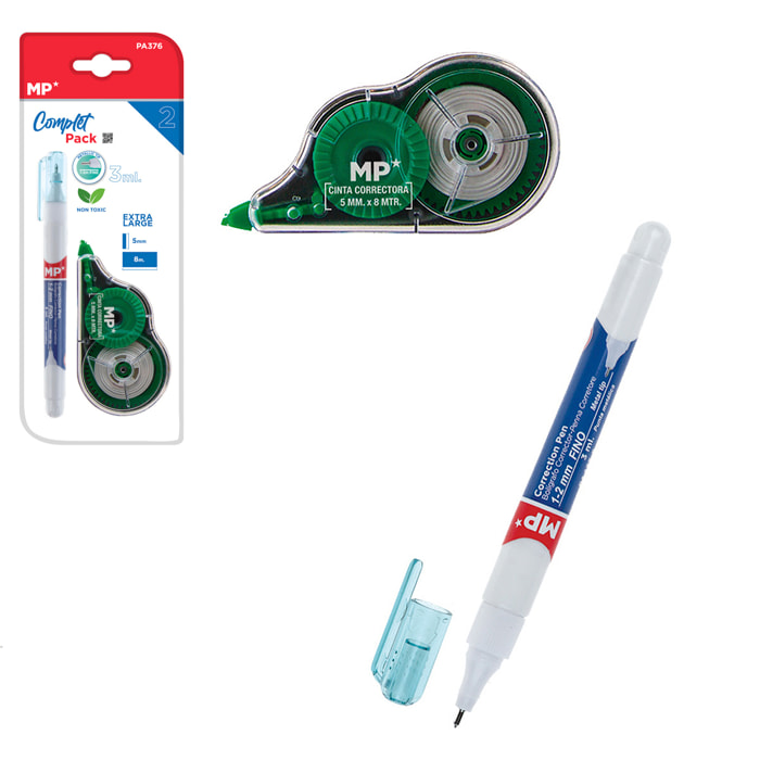 SET DE CORRECTORES: 1 corrector en cinta y 1 corrector líquido tipo bolígrafo.