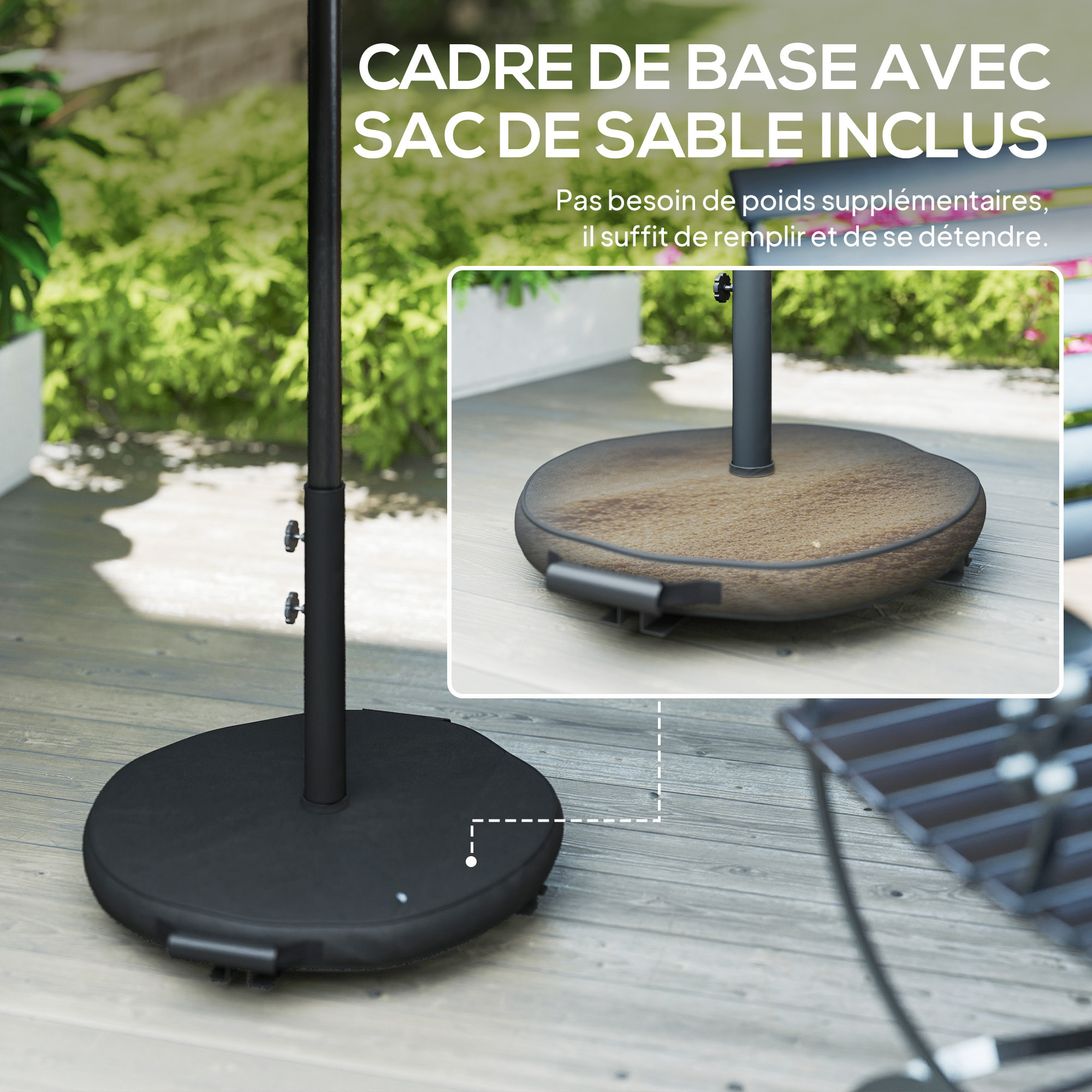 Parasol de jardin inclinable 3 x 2,5 m piètement et lestage inclus gris foncé