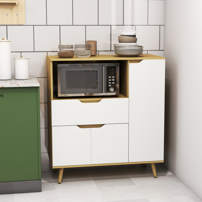 Aparador Auxiliar para Microondas Armario de Cocina Moderno con Cajón 3 Puertas y Compartimiento Aparador de Buffet para Comedor Salón 90x40x98,5 cm Blanco