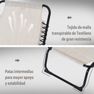 Tumbona Plegable, Tumbona Jardín Exterior Reclinable 4 Posiciones con Reposacabezas y Marco de Acero, Carga 120 kg, para Terraza, Piscina, Playa, 189x58x30 cm, Crema