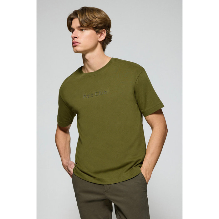 Camiseta verde caqui de manga corta y cuello redondo con logotipo Polo Club