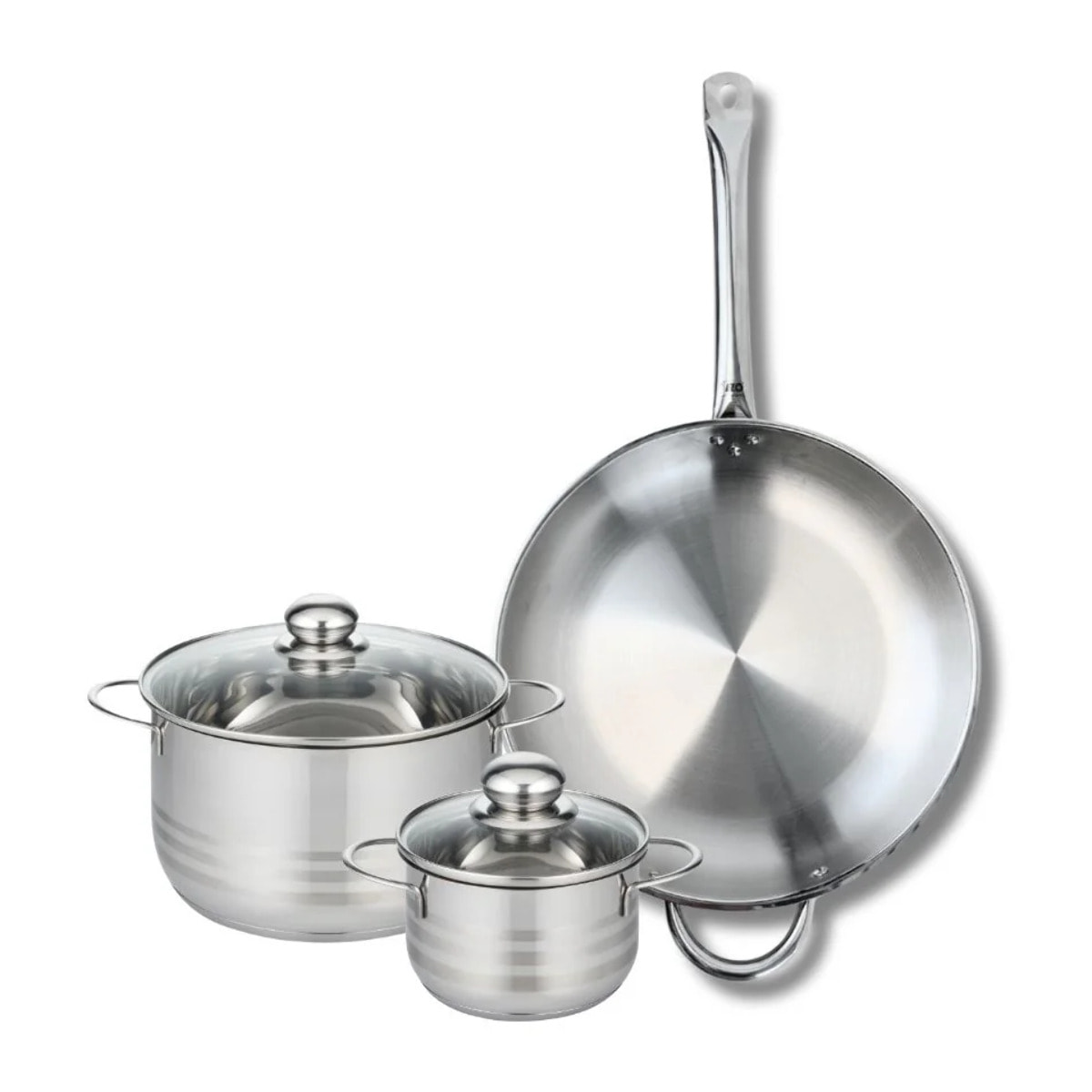 Ensemble de 1 Poêle de cuisson 32 cm et 2 faitouts 14 et 20 cm Elo Profi Brillant
