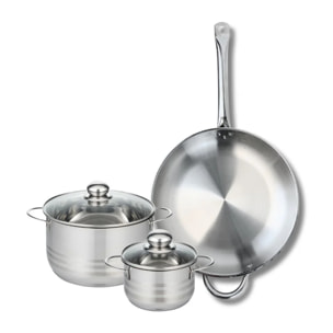 Ensemble de 1 Poêle de cuisson 32 cm et 2 faitouts 14 et 20 cm Elo Profi Brillant