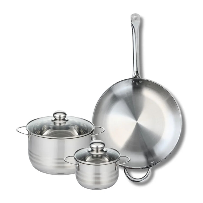 Ensemble de 1 Poêle de cuisson 32 cm et 2 faitouts 14 et 20 cm Elo Profi Brillant