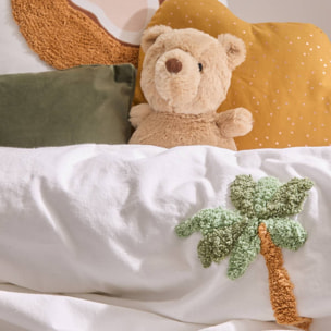 Parure de Lit Tufy 140x200 cm Blanc Imprimé Palmier et Noix de Coco