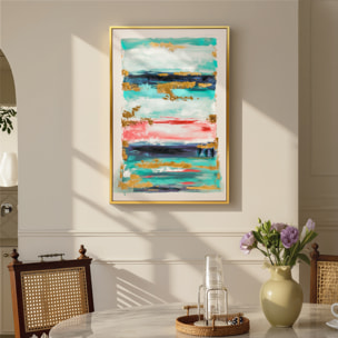 Cuadro en Lienzo Abstracto a Mano, 120x80 cm, Cuadro para Decoración de Salón Moderno con Marco de Madera Maciza, Decoración de Pared para Dormitorio, Salón, Cocina, Multicolor