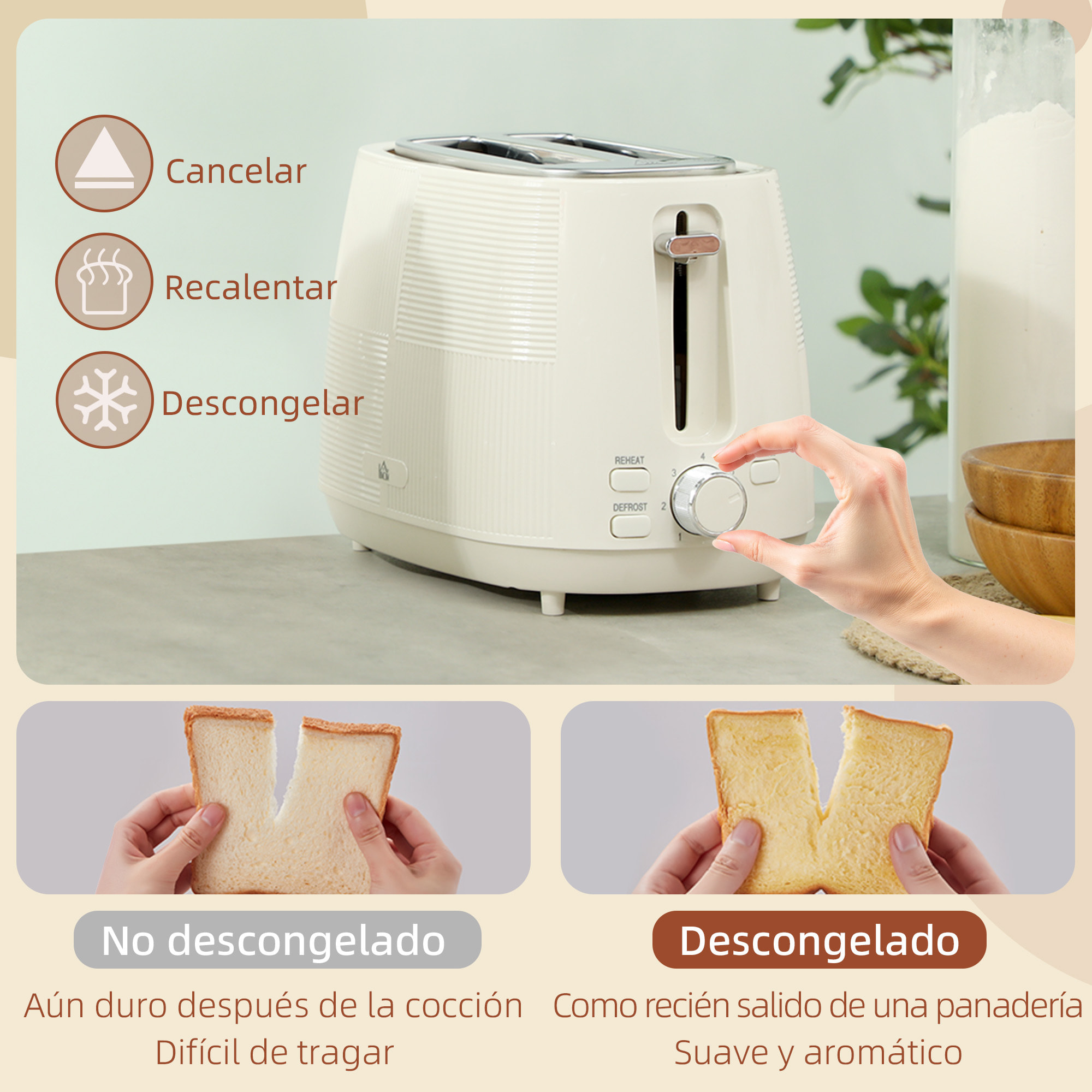 Juego de Tostador y Hervidor Hervidor de Agua Eléctrico de Acero Inoxidable 2200W 1,7L Tostadora Pan Ranura Ancha para 2 Rebanadas 3 Funciones Crema