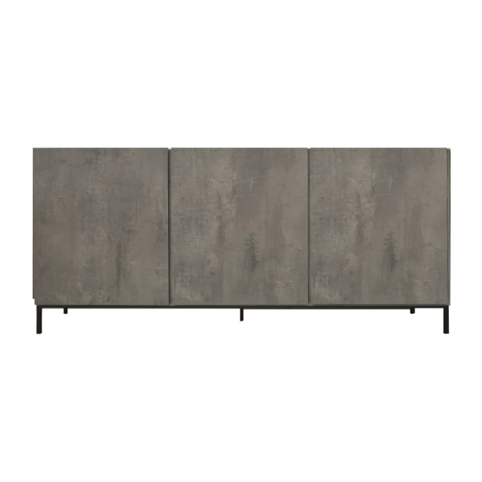 Credenza PIETRASANTA in legno, finitura in grigio cemento, piano effetto marmo statuario, 200x50 cm