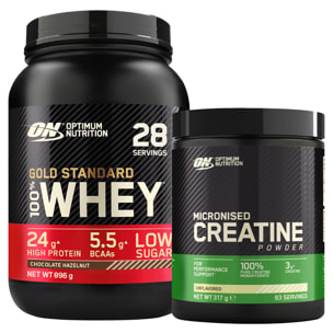 Gold Standard 100% Whey Proteine in Polvere con Aminoacidi Cioccolato alle Nocciole 896 g 28 Porzioni + Micronised Creatine Monohydrate per la Performance Non Aromatizzato 317g 93 Porzioni