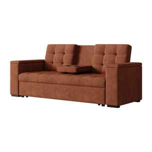 Canapé 3 places convertible avec tablette centrale et accoudoirs amovibles terracotta velours côtelé TILIA