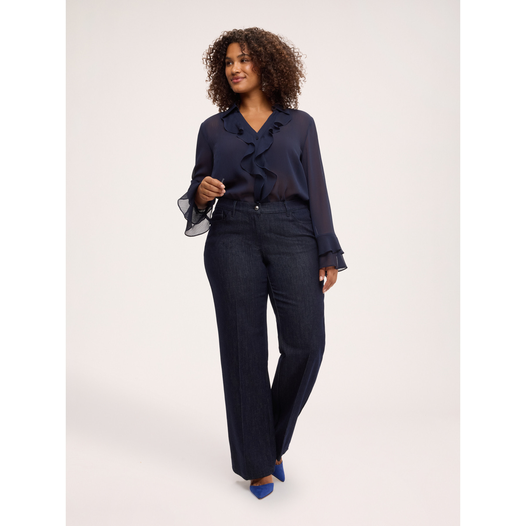 Fiorella Rubino - Blusa in crêponne con volant - Blu