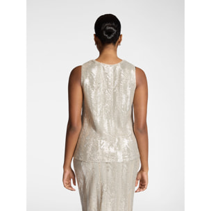 Elena Mirò - Top in tulle con paillettes - Beige