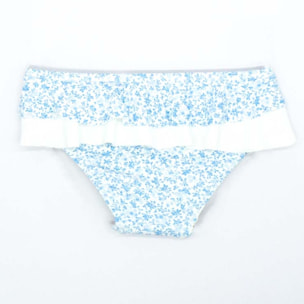 CULETÍN FLORECITAS AZULES CON VOLANTE Y LAZO BLANCO