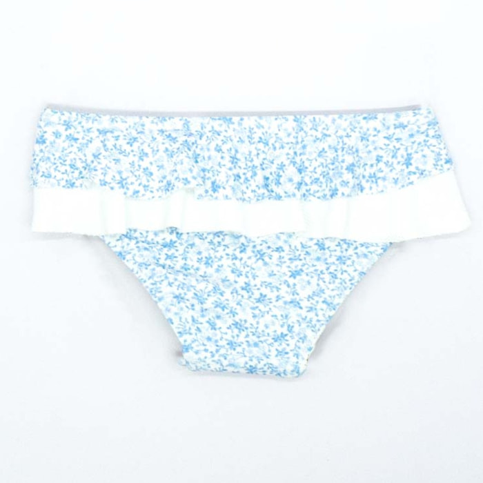 CULETÍN FLORECITAS AZULES CON VOLANTE Y LAZO BLANCO