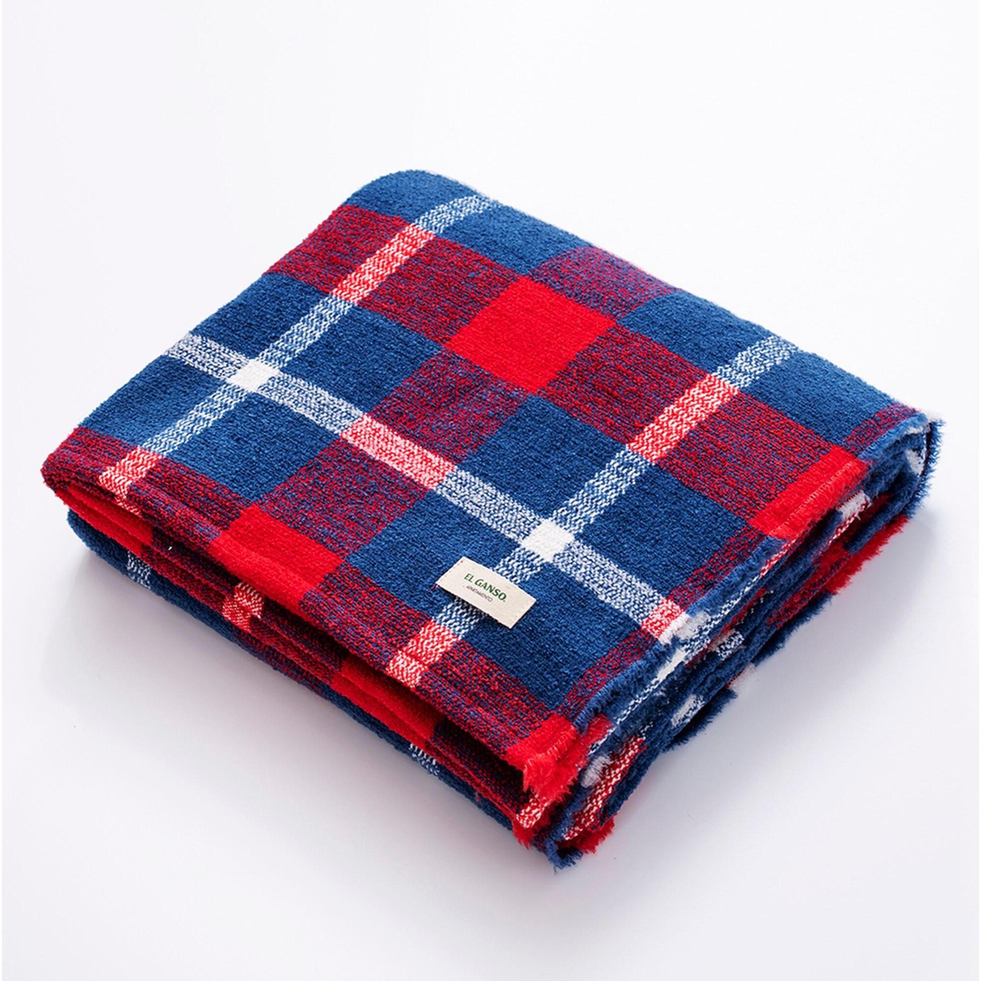 Manta de punto 140x190cm 340gr hilo teñido diseño a cuadros el ganso