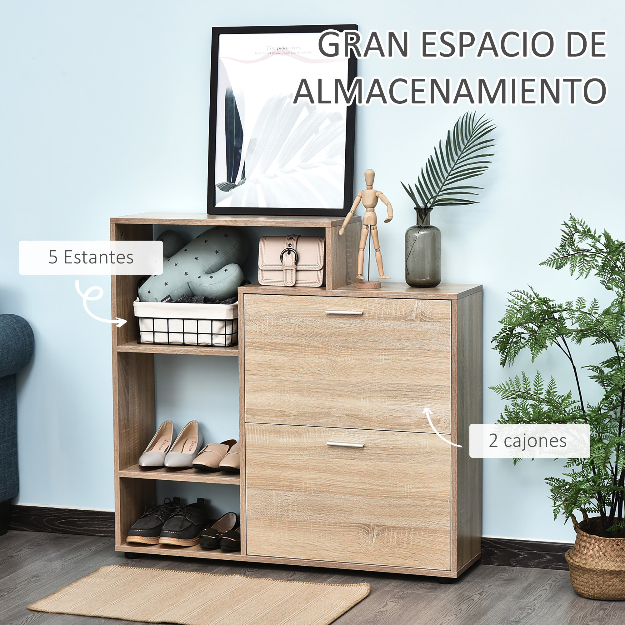 Zapatero con Estante Cubos 101,5x25,5x98cm Madera Natural