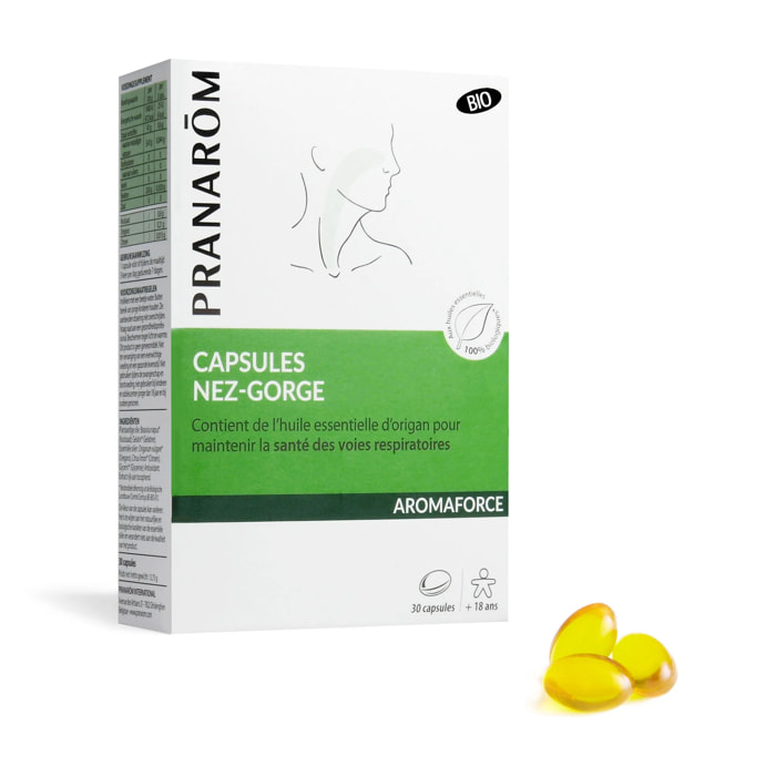 Pranarom - Capsules Nez-Gorge aux Huiles Essentielles - Bio - 30 capsules