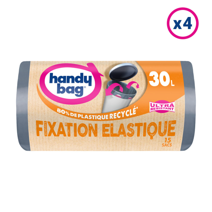 4x15 Sacs Poubelle 30L Fixation Elastique Handy-Bag - 80% de plastique recyclé