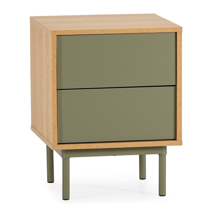 Mesita de noche Cuzco 2 cajones color Roble/Verde