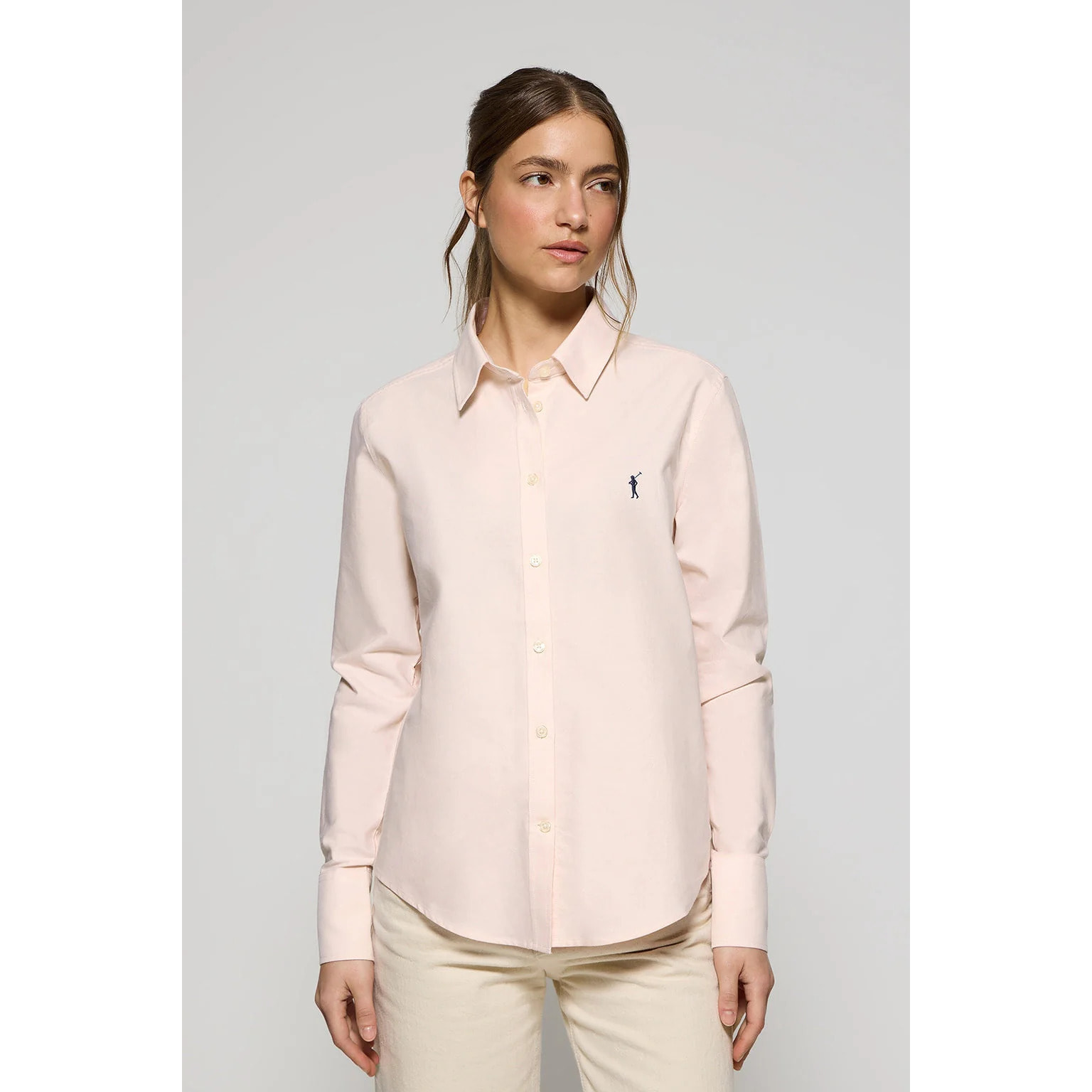 Camicia oxford rosa pallido con logo Rigby Go ricamato