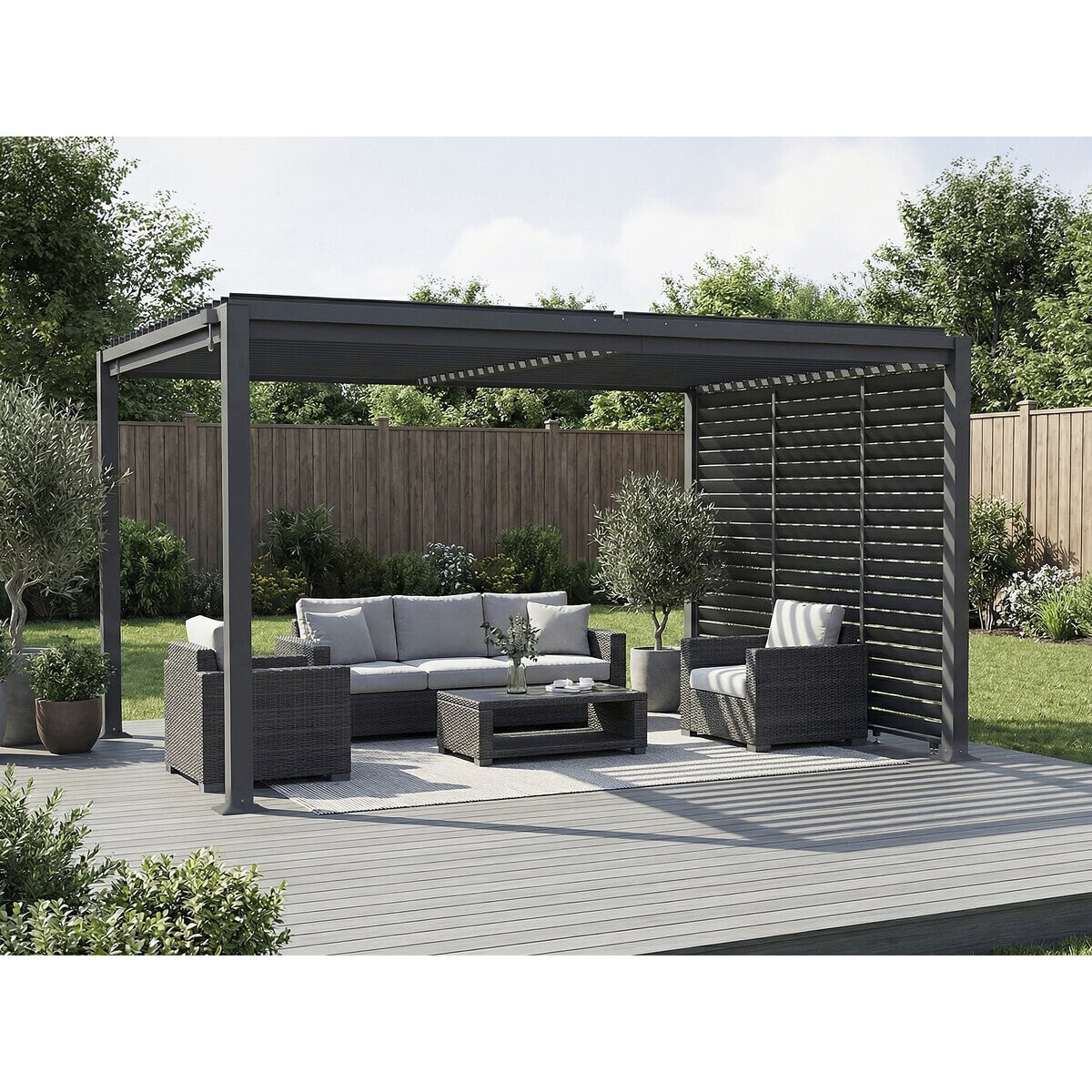 Pergola bioclimatique avec 3 persiennes en acier galvanisé "Howard" - 3 x 4 m - Gris
