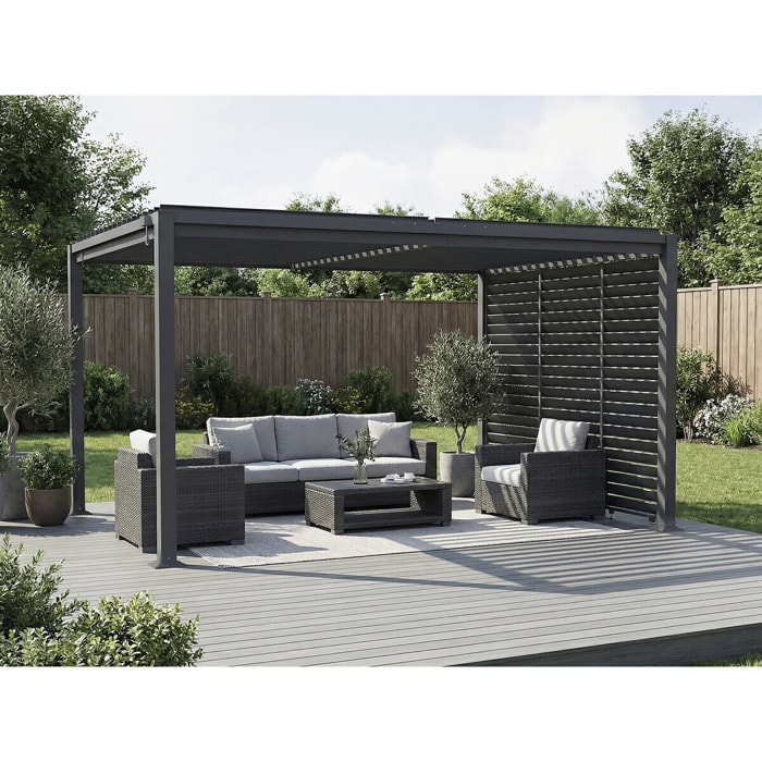 Pergola bioclimatique avec 3 persiennes en acier galvanisé "Howard" - 3 x 4 m - Gris