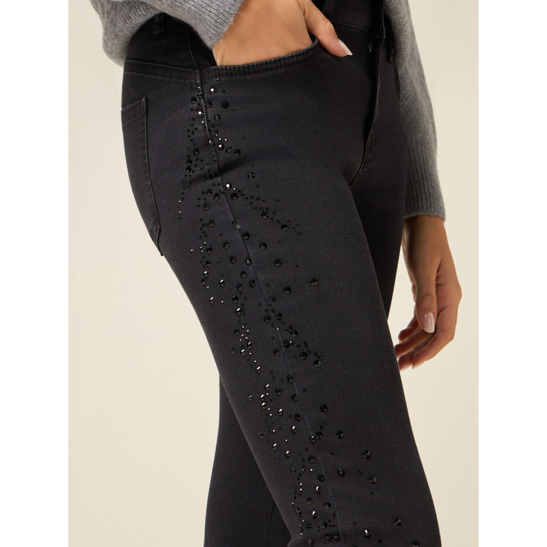 Oltre - Jeans neri con cristalli - Nero