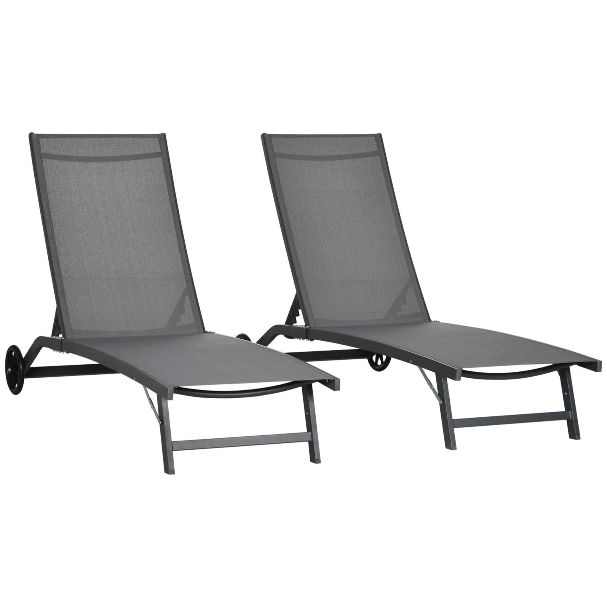 Pack de 2 Tumbonas de Jardín Exterior Tumbonas Reclinables de Aluminio con Respaldo Ajustable de 5 Niveles y Ruedas para Playa Piscina 165x66x102 cm Gris Oscuro