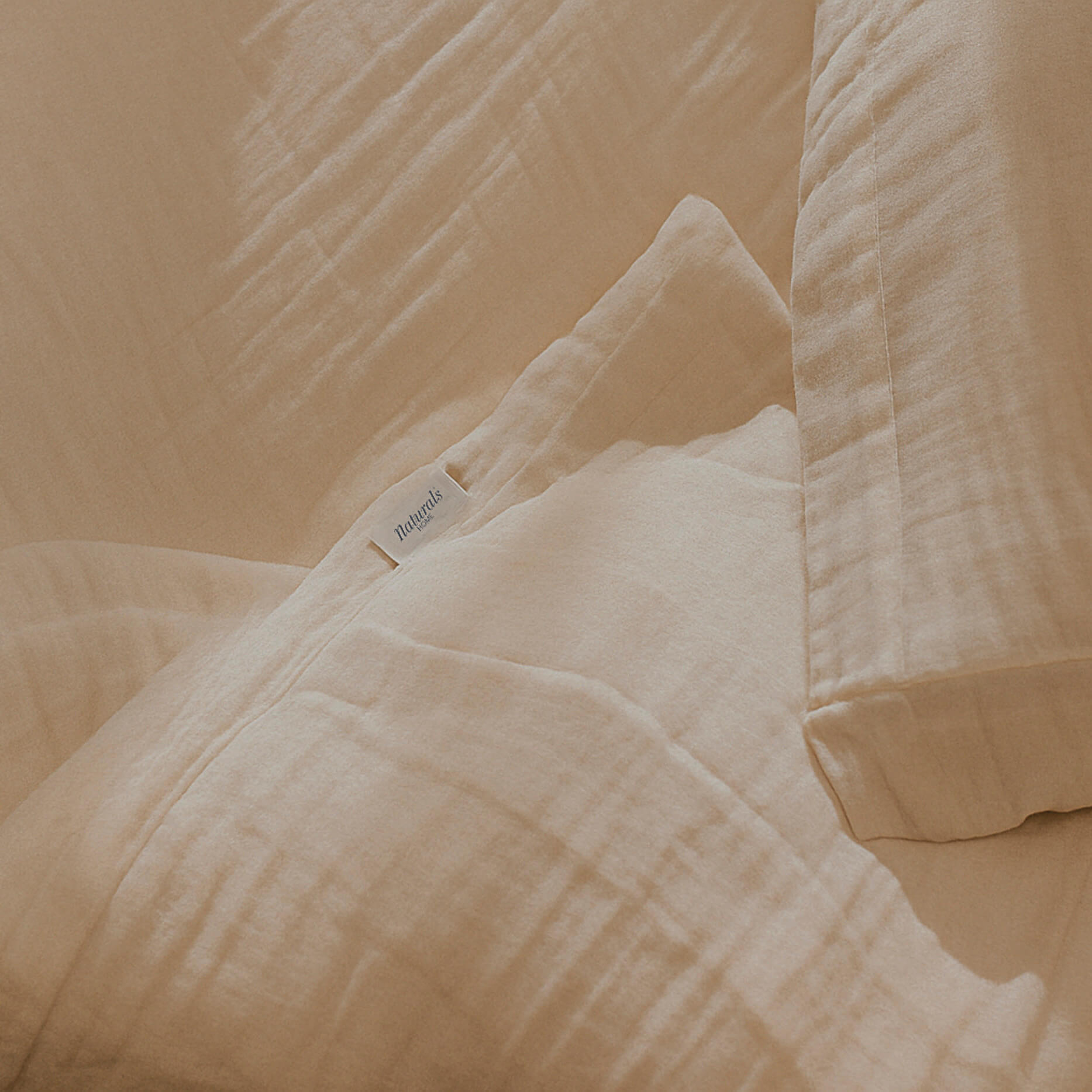 Naturals - Funda Nórdica Lisa - Cierre con botones - 100% Algodón de Muselina - Incluye 1/2 Fundas de Almohada - Beige