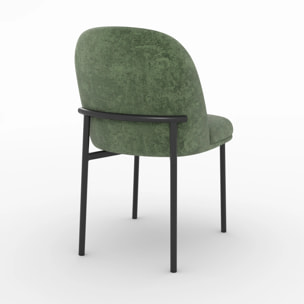Lot de 2 chaises en tissu vert sapin et pieds métal noir - Noah
