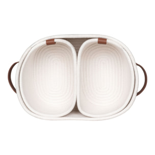 Set 3 cestini Jarana in cotone bianco con manici in cuoio