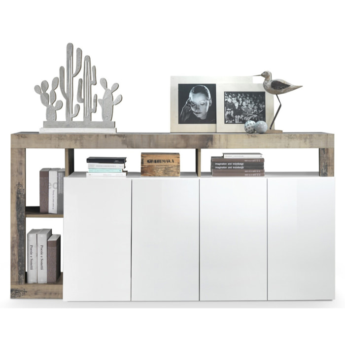 Lou - buffet bas - 4 portes - 184 cm - Blanc / Beige