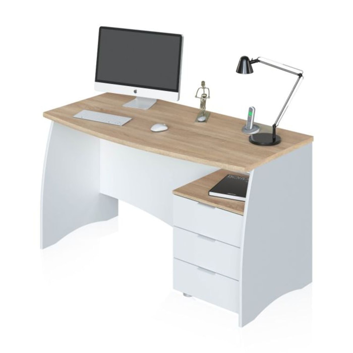 Mesa de escritorio Elan 3 cajones Blanco Artik (Blanco Mate) - Roble Canadian