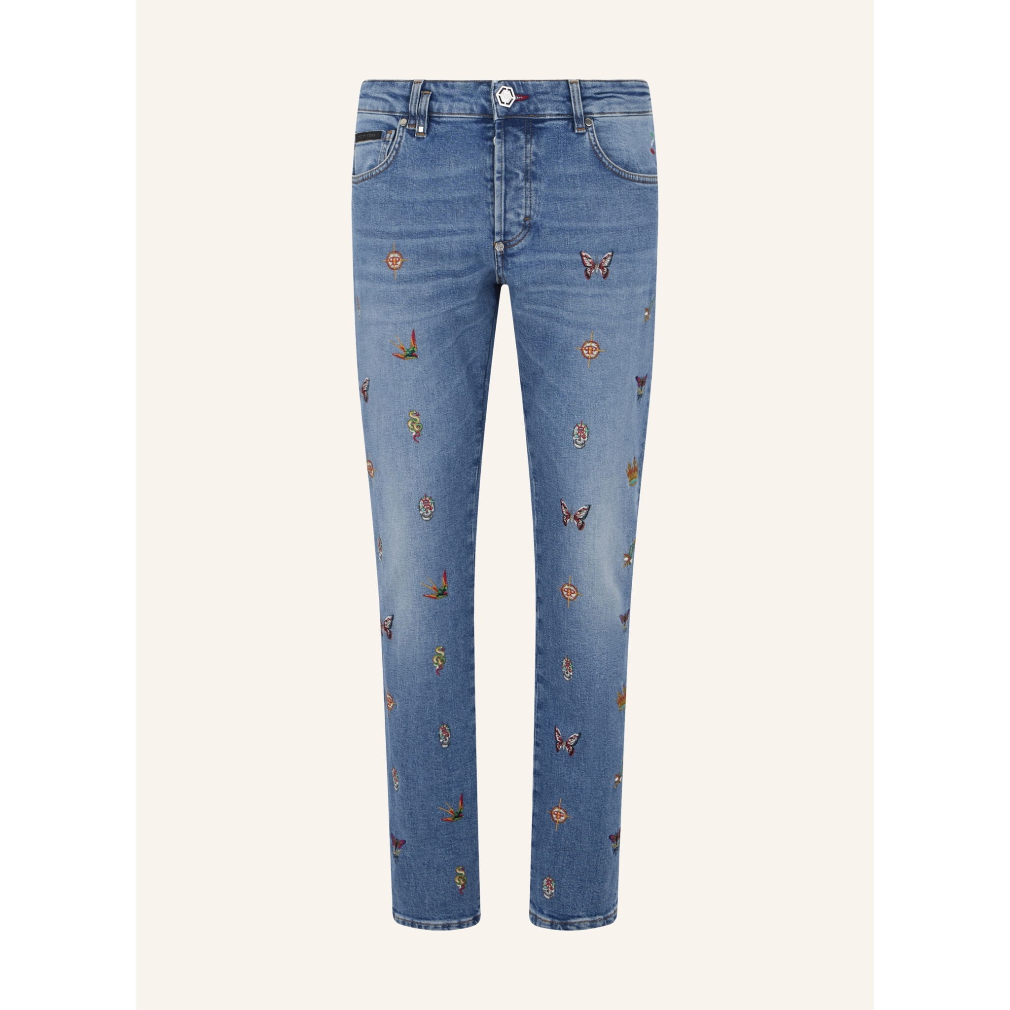 PHILIPP PLEIN Embroidered Super Straight Cut Jeans