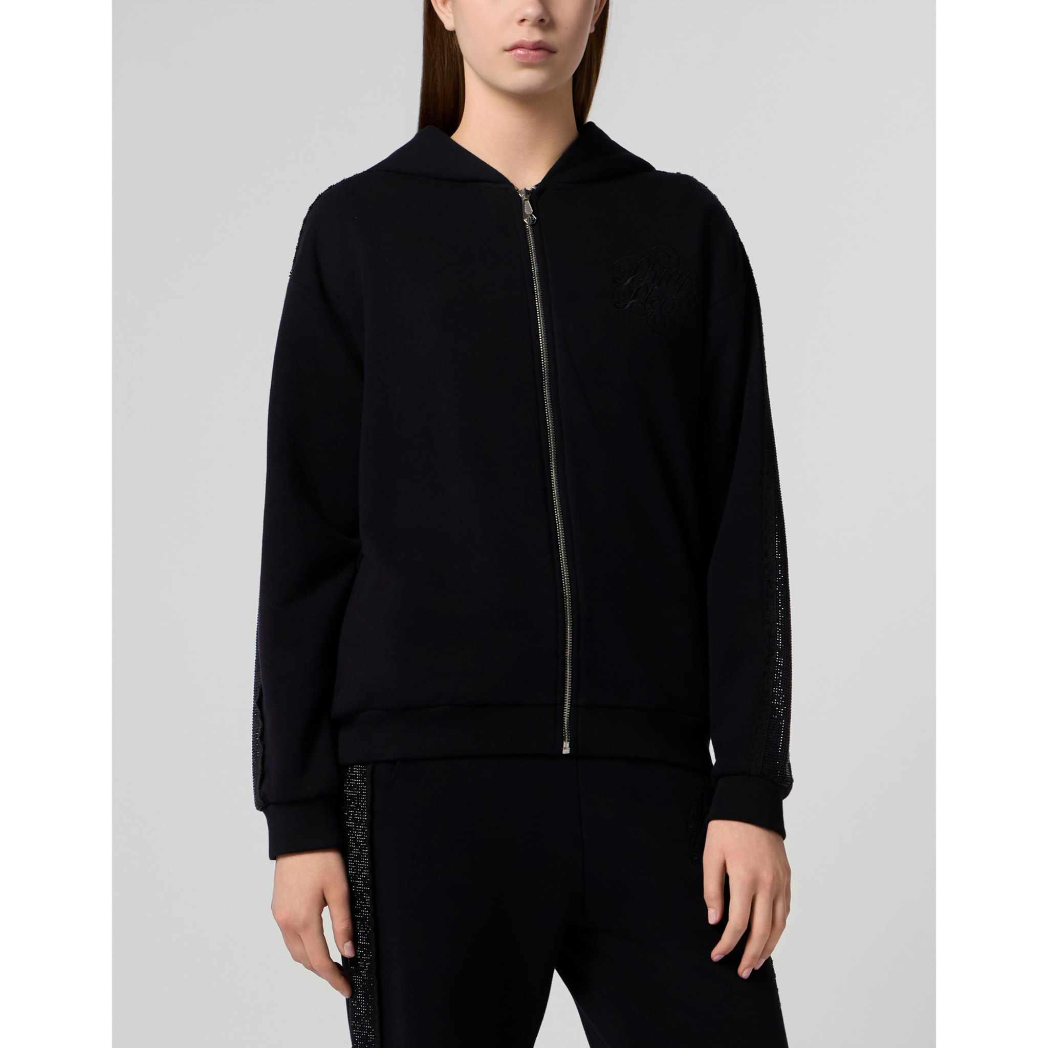 PHILIPP PLEIN Zip Hoodie Strass Band
