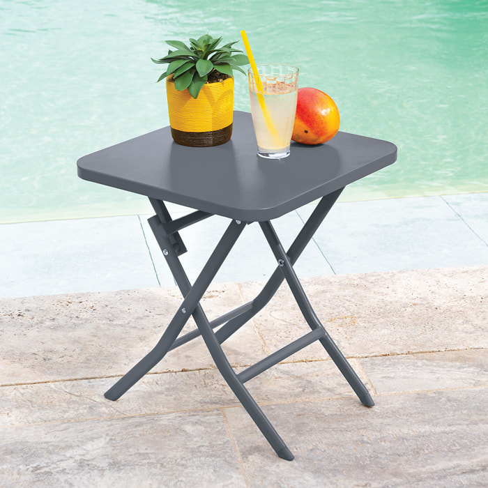 Table d'appoint de jardin carrée "Greensboro" graphite 40x40cm en acier traité époxy