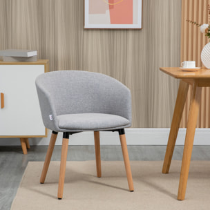 Silla de Comedor Butaca de Salón Tapizada en Lino Sintético con Reposabrazos y Patas de Madera para Oficina Dormitorio Carga 120 kg 57x56x72 cm Gris