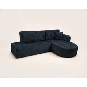 Miro - Canapé d'angle droit 4 places convertible avec coffre en velours texturé - Bleu
