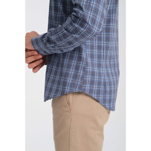 Camicia Uomo 1 Bottoni Button Down Slim Oxford Quadro Medio Blu/Blu Avion