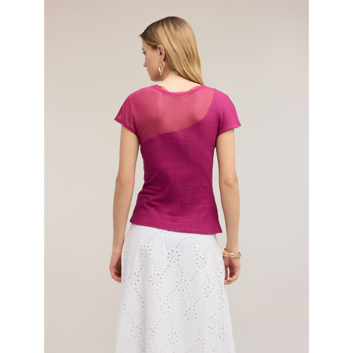 Motivi - Camiseta bimatérica con detalle drapeado - Fuchsia