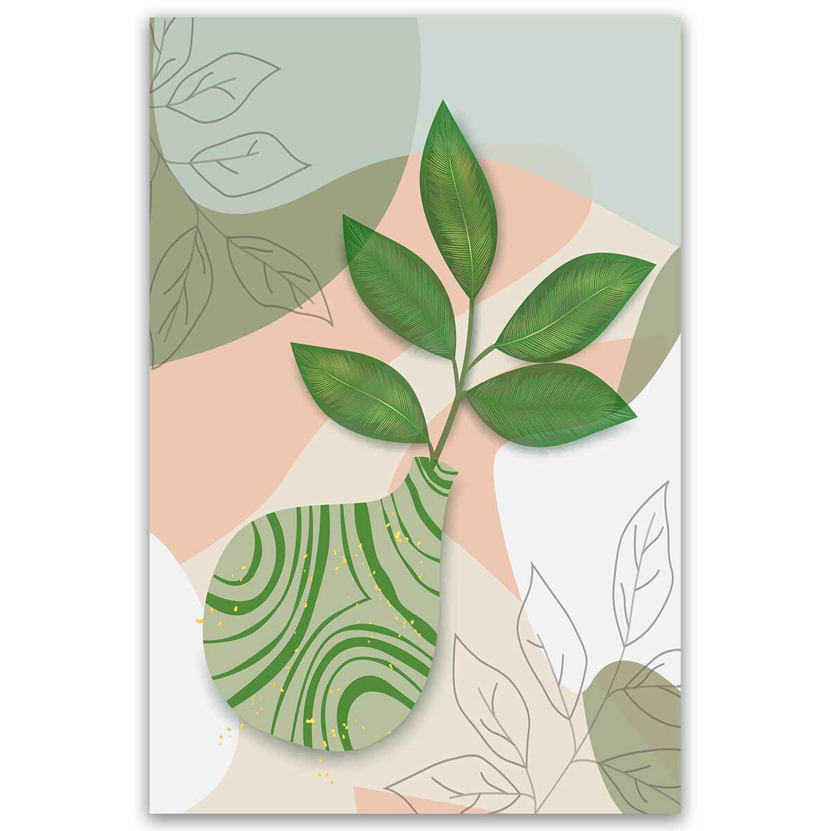 Tableau feuille verte en vase style moderne doux Toile imprimée